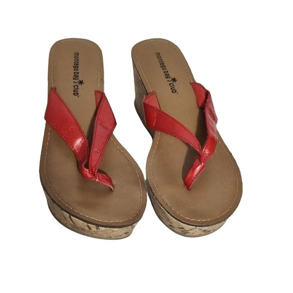 Montego Bay Club Thong Platform Sandal Cork Wedge Heels Women Size 7.5 Red - Picture 4 of 8